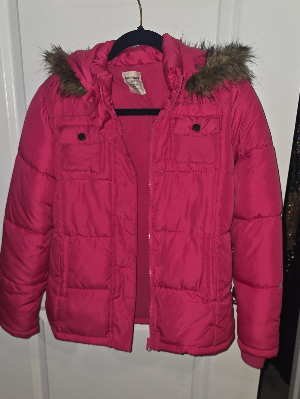 Old Navy Hot Pink Girls' Faux-Fur Hooded Puffer Jacket